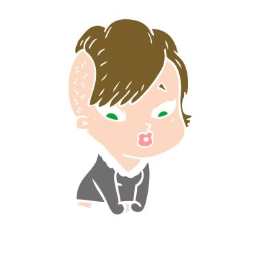 düz renk stil çizgi film kız şaşırttı