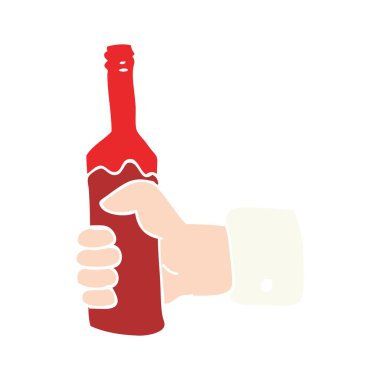 şarap şişesi tutan el düz renkli çizimi