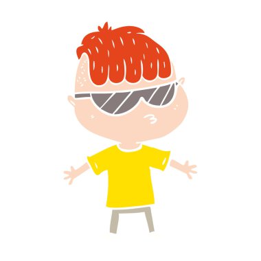 düz renk stil çizgi film erkek güneş gözlüğü takıyor