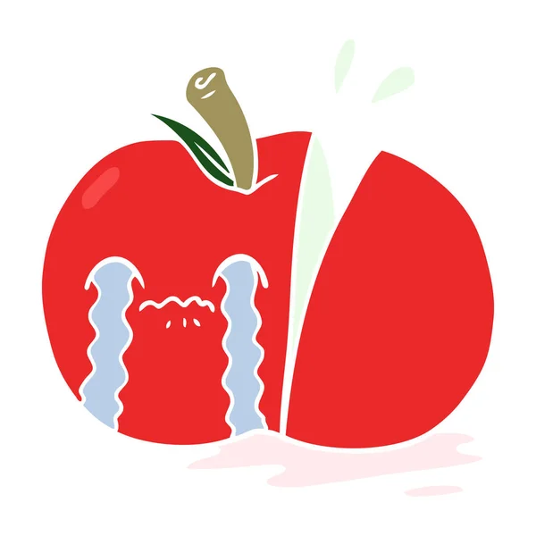 Plat Couleur Style Dessin Animé Triste Pomme Tranchée — Image vectorielle