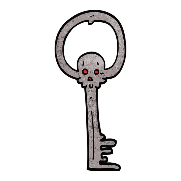 Desenho Animado Doodle Chave Crânio Assustador — Vetor de Stock
