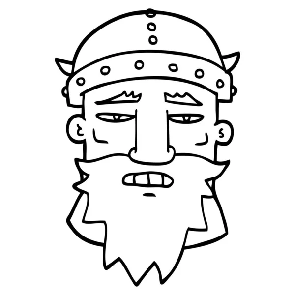 Line Drawing Cartoon Viking Face — Stock Vector