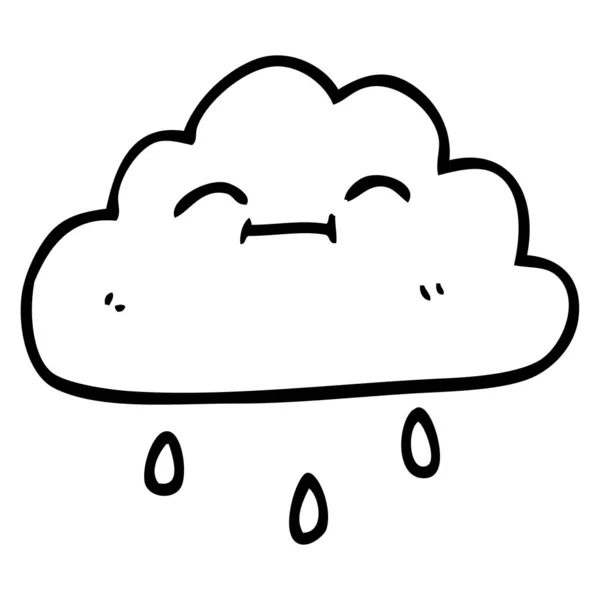 Line Drawing Cartoon Happy Rain Cloud — Stock Vector