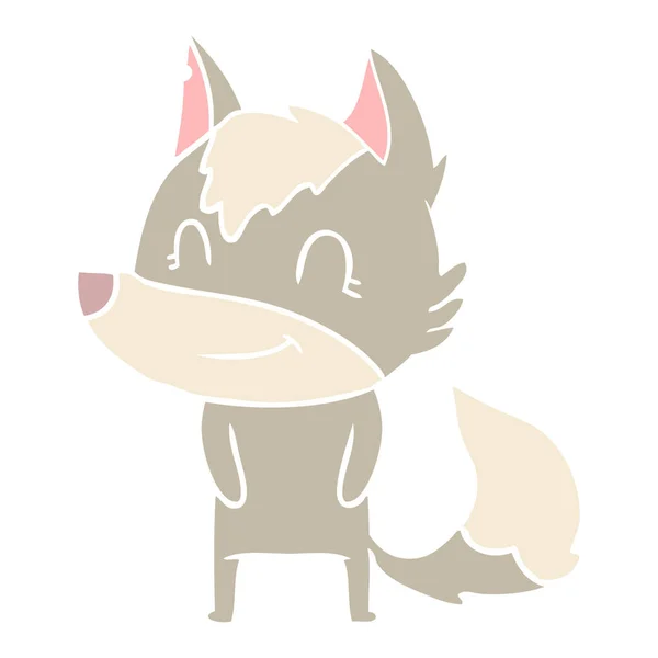 Lobo Dibujos Animados Estilo Color Plano Amigable — Vector de stock