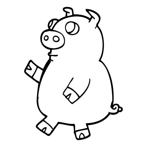 Line Drawing Cartoon Funny Pig — Stock Vector