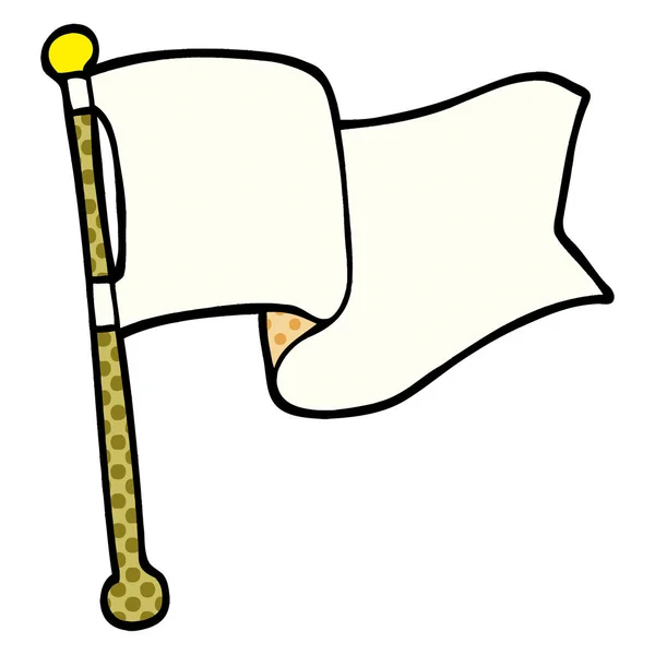 Doodle Fehér Zászlót Lengetve Rajzfilm — Stock Vector