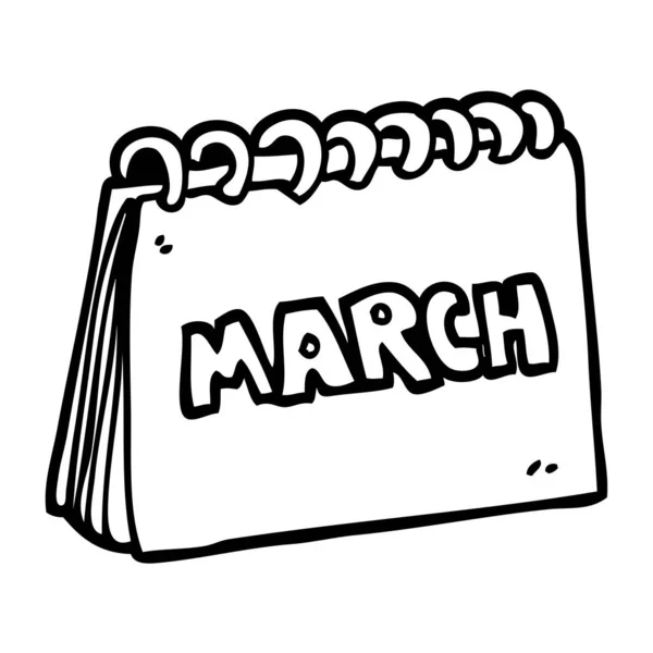 Rysowanie Linii Kreskówka Wyświetlone Kalendarza Miesiąca Marca — Wektor stockowy