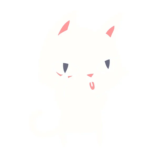 Plochý Barevný Styl Kreslená Kočka Hledí — Stockový vektor