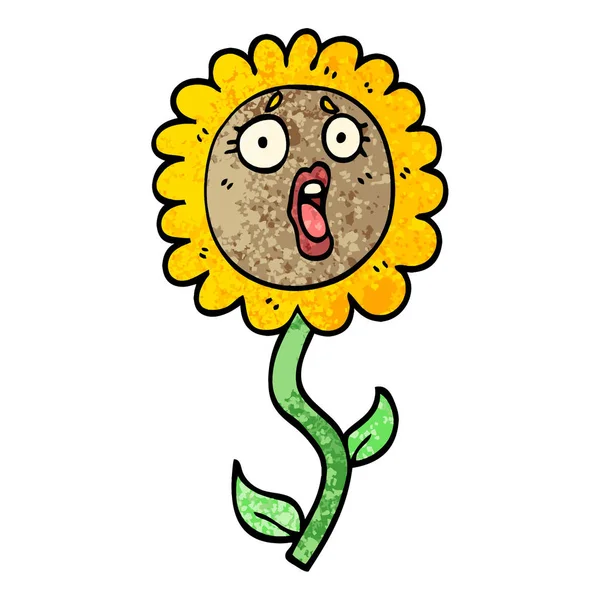 Grunge Textured Illustration Cartoon Shocked Sunflower — Stock Vector