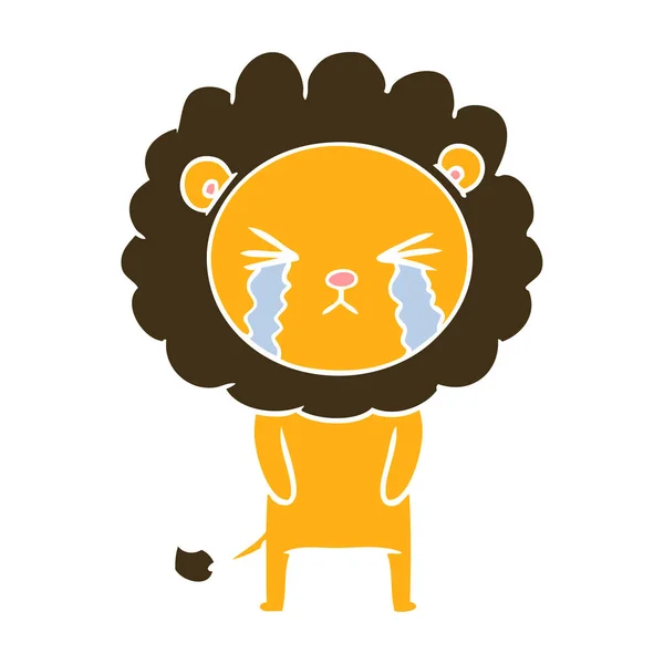 Flat Color Style Cartoon Crying Lion — Stock Vector