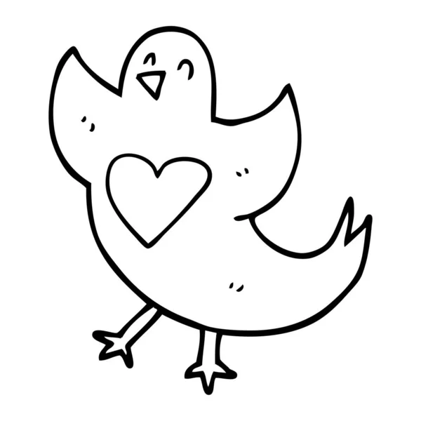 Línea Dibujo Dibujos Animados Pájaro Con Corazón — Vector de stock