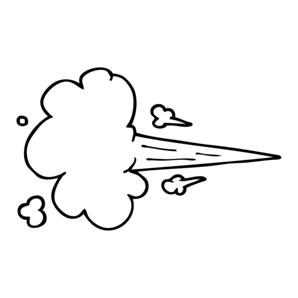 Línea Dibujo Dibujos Animados Whooshing Nube — Vector de stock