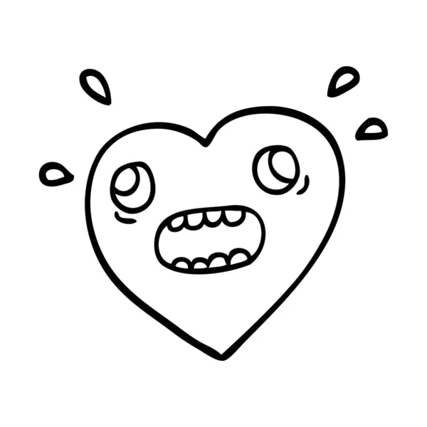 Línea Dibujo Dibujos Animados Corazón Pánico — Archivo Imágenes Vectoriales