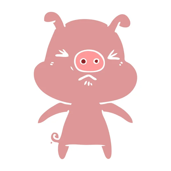 Plat Couleur Style Dessin Animé Cochon Colère — Image vectorielle