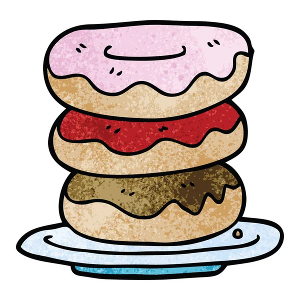 Cartoon Doodle Plate Donuts — Stock Vector