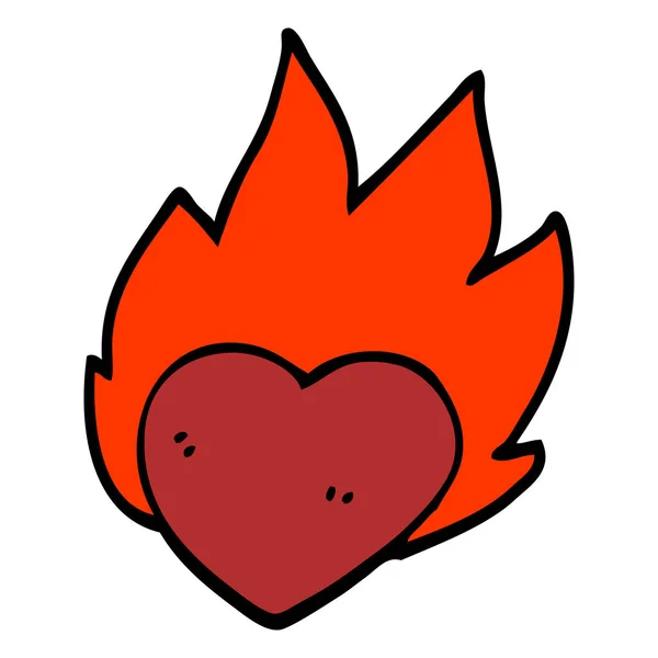 Dessin Animé Doodle Coeur Flamboyant — Image vectorielle