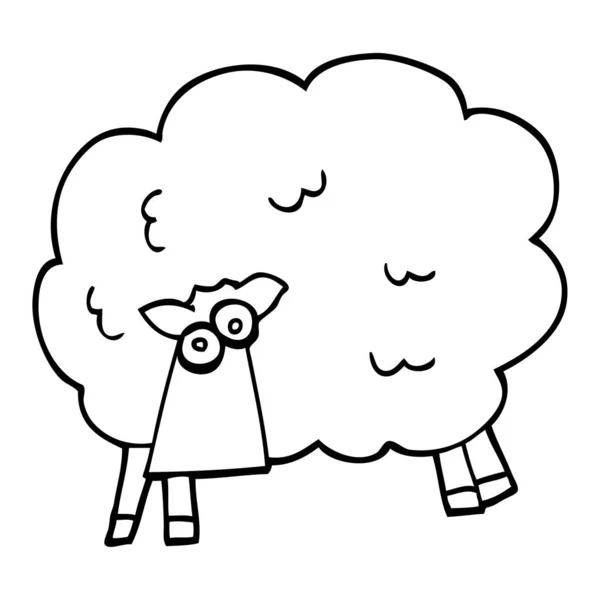 Line Drawing Cartoon Funny Sheep — Stock Vector