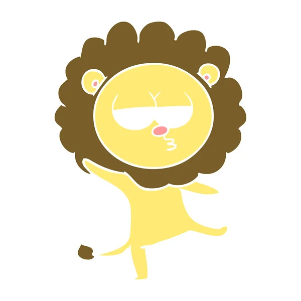 フラットな色のスタイルの漫画ライオンのダンス — ストックベクタ