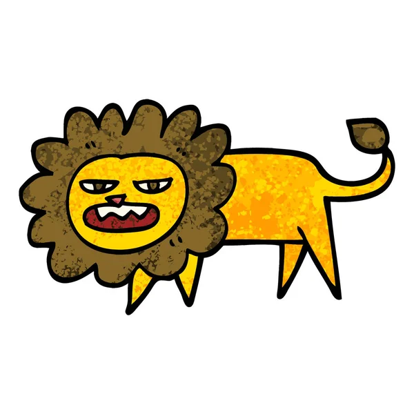 Grunge Texturé Illustration Dessin Animé Colère Lion — Image vectorielle