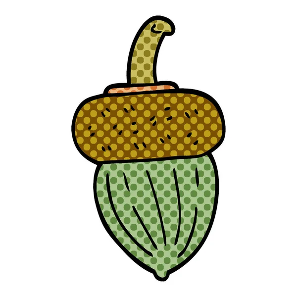 Cartoon Doodle Acorn Flat Ikonen Isolerad Vit Bakgrund Vektor Illustration — Stock vektor