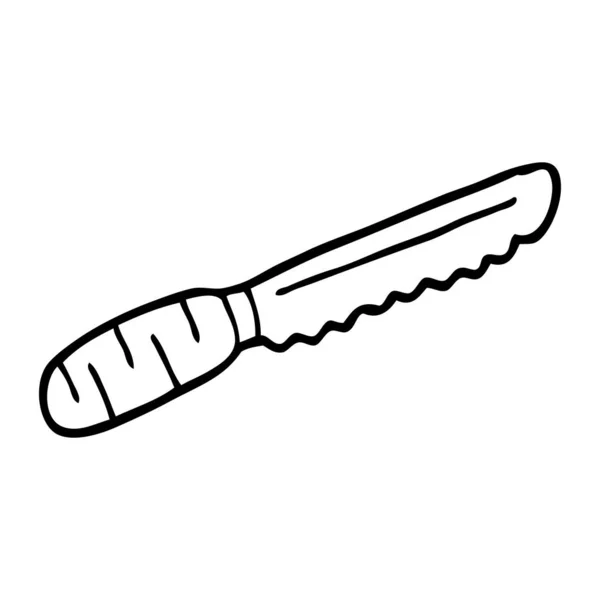 Línea Dibujo Dibujos Animados Pan Cuchillo — Vector de stock