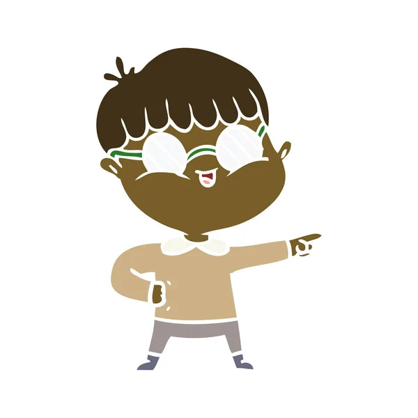 Flache Farbe Stil Cartoon Junge Trägt Brille — Stockvektor