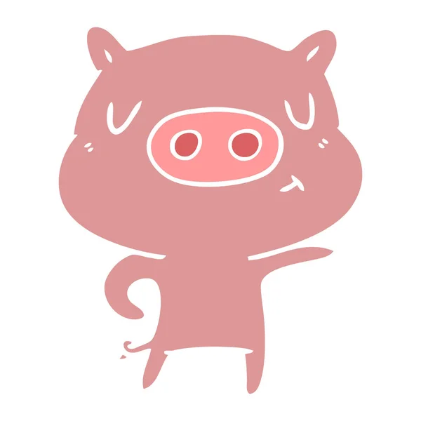 Flache Farbe Stil Cartoon Schwein Zeigen — Stockvektor