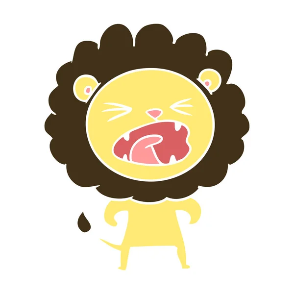 Flat Color Style Cartoon Angry Lion — Stock Vector
