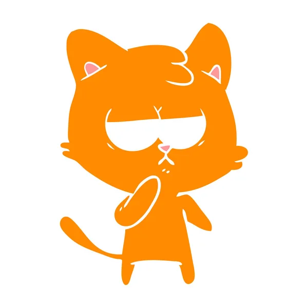 Bored Flat Color Style Cartoon Cat — Stock Vector