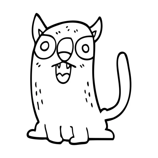 Línea Dibujo Dibujos Animados Divertido Gato — Vector de stock