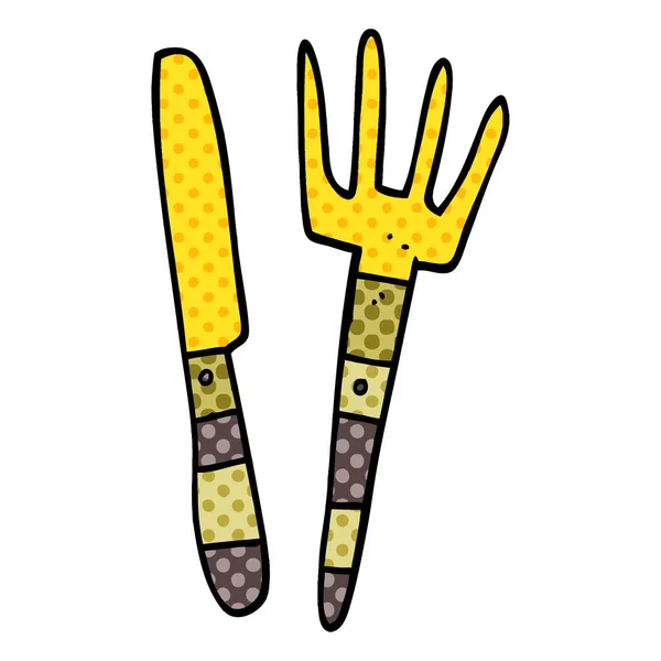 Cuchillo Garabato Dibujos Animados Tenedor — Vector de stock