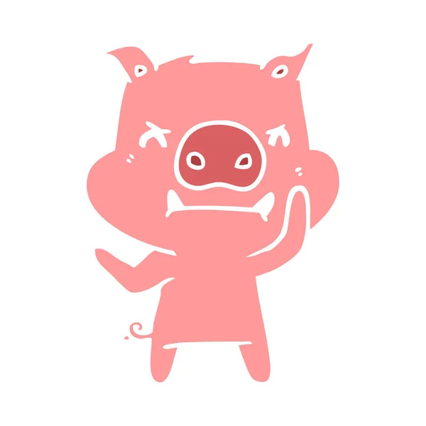 Enojado Color Plano Estilo Dibujos Animados Cerdo — Vector de stock