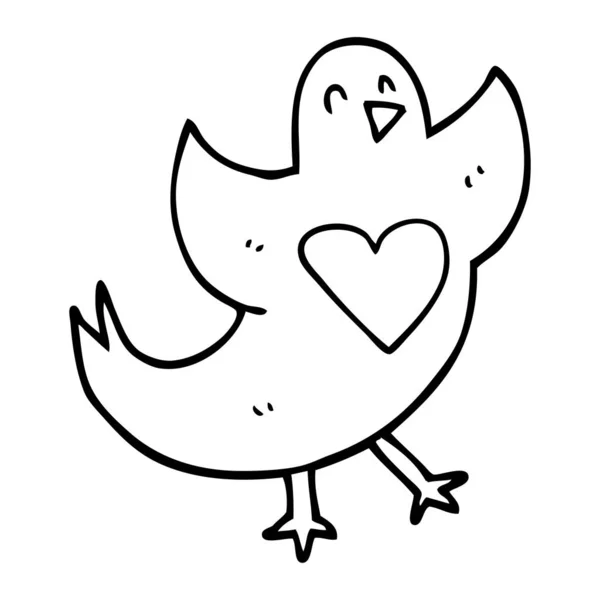 Line Drawing Cartoon Bird Love Heart — Stock Vector