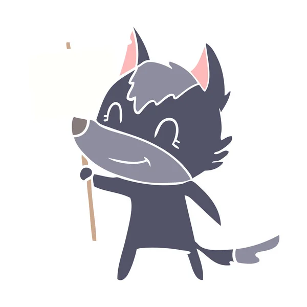 Vriendelijke Egale Kleur Stijl Cartoon Wolf — Stockvector