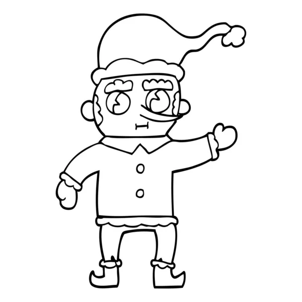 Line Drawing Cartoon Christmas Elf — Stock Vector