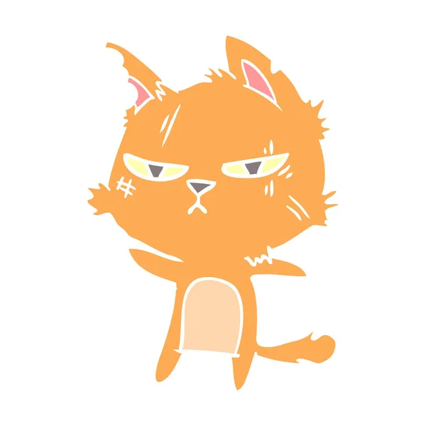 Tough Flat Color Style Cartoon Cat — Stock Vector