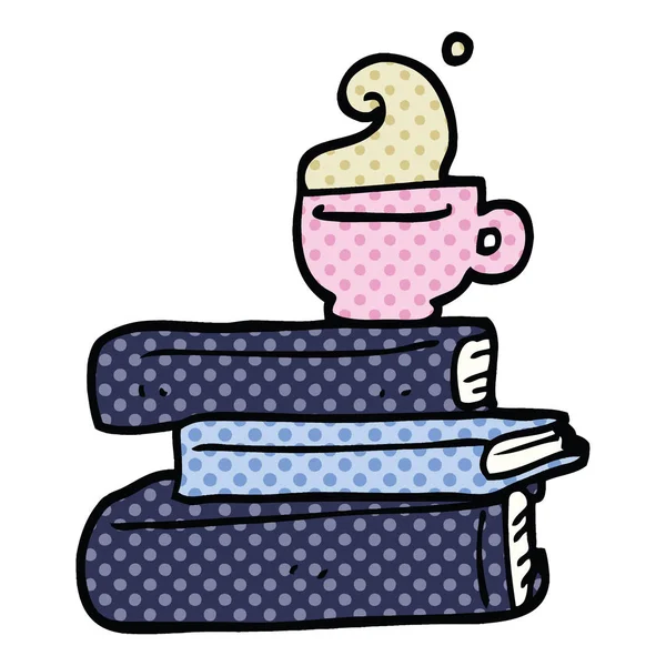 Comic Book Stijl Cartoon Boeken Kopje Koffie — Stockvector