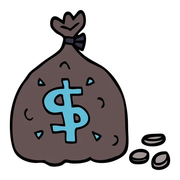 Caricature Doodle Sac Dollars — Image vectorielle