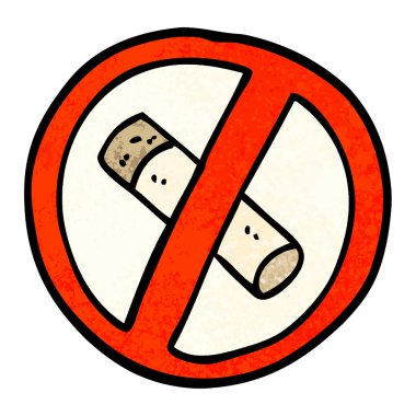 Grunge illüstrasyon karikatür yok Sigara İçilmez işareti dokulu.