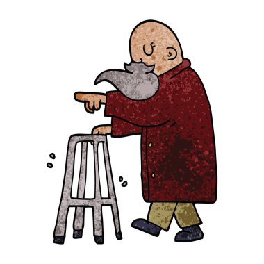 çizgi film doodle işaret eden yaşlı adam