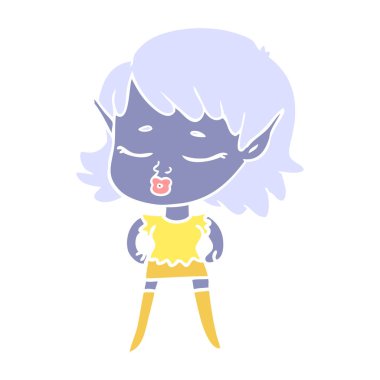 oldukça düz renk tarzı çizgi film elf kız