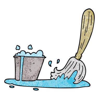 çizgi film doodle kova ve paspas