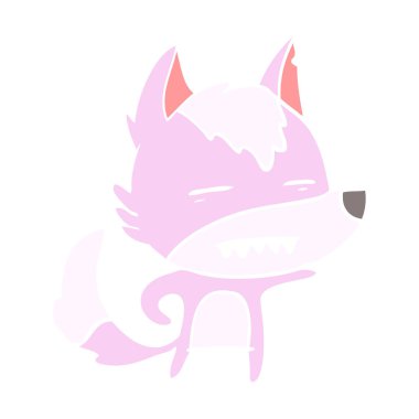 düz renk tarzı çizgi film kurt diş gösterilen