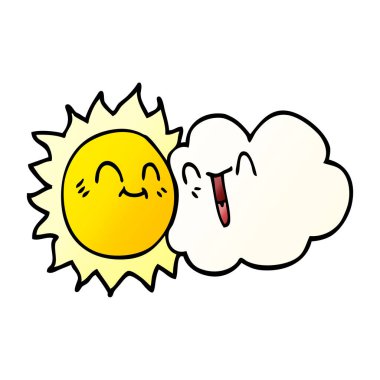 çizgi film doodle mutlu güneş ve bulut