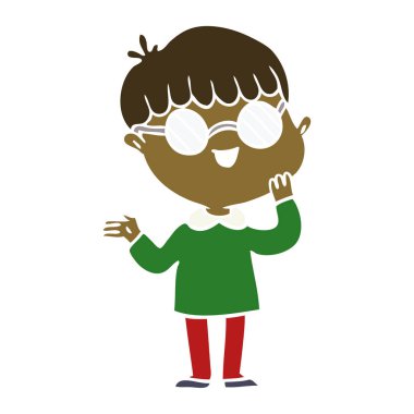 düz renk stil çizgi film erkek gözlük takıyor