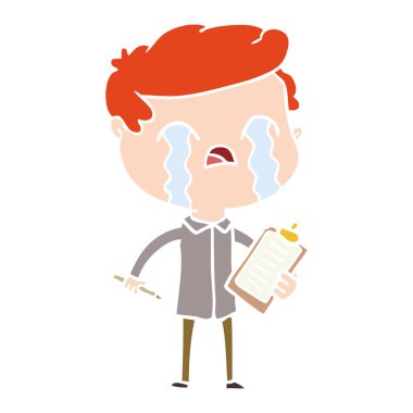 düz renk tarzı çizgi film satıcı ağlıyor