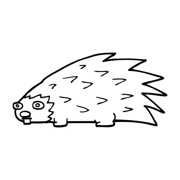 Line Drawing Cartoon Spiky Hedgehog — Stock Vector