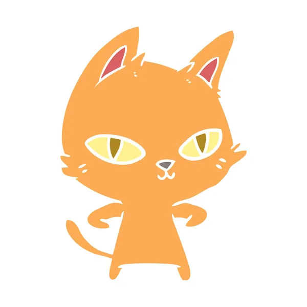 Plat Couleur Style Dessin Animé Chat Fixe — Image vectorielle