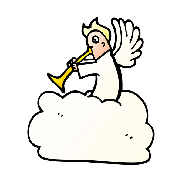 Γελοιογραφία Doodle Άγγελος Στο Σύννεφο Σάλπιγγα — Διανυσματικό Αρχείο