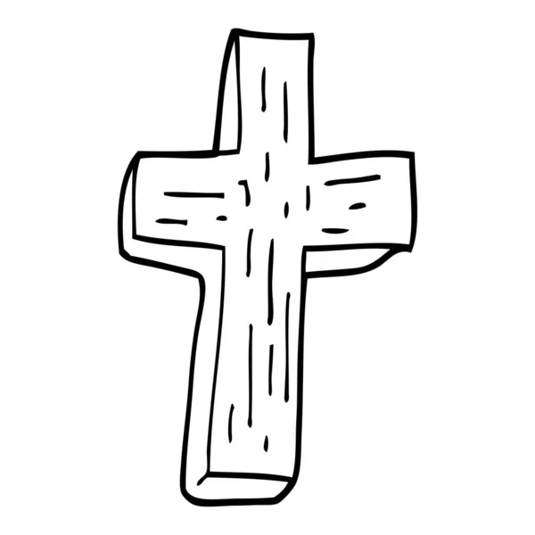 Line Drawing Cartoon Wooden Cross — Stock Vector